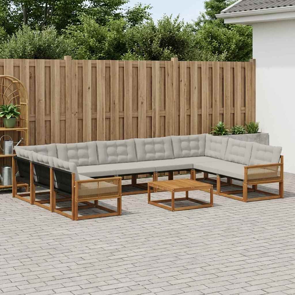 Set di divani da esterno 10 pcs Naturale e Grigio Chiaro | homemem39