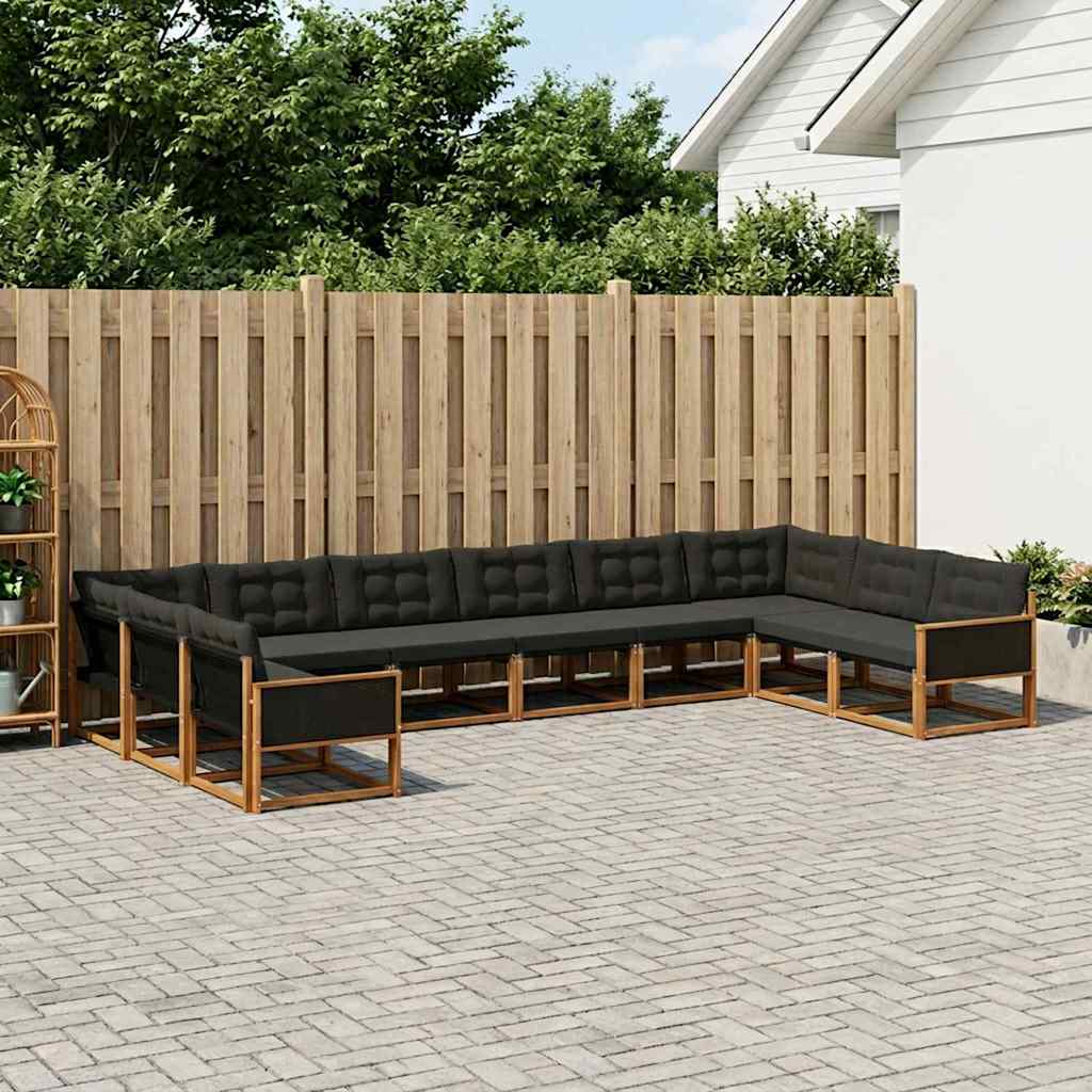 Set di divani da esterno con cuscino 10 pcs Naturale e Nero | homemem39