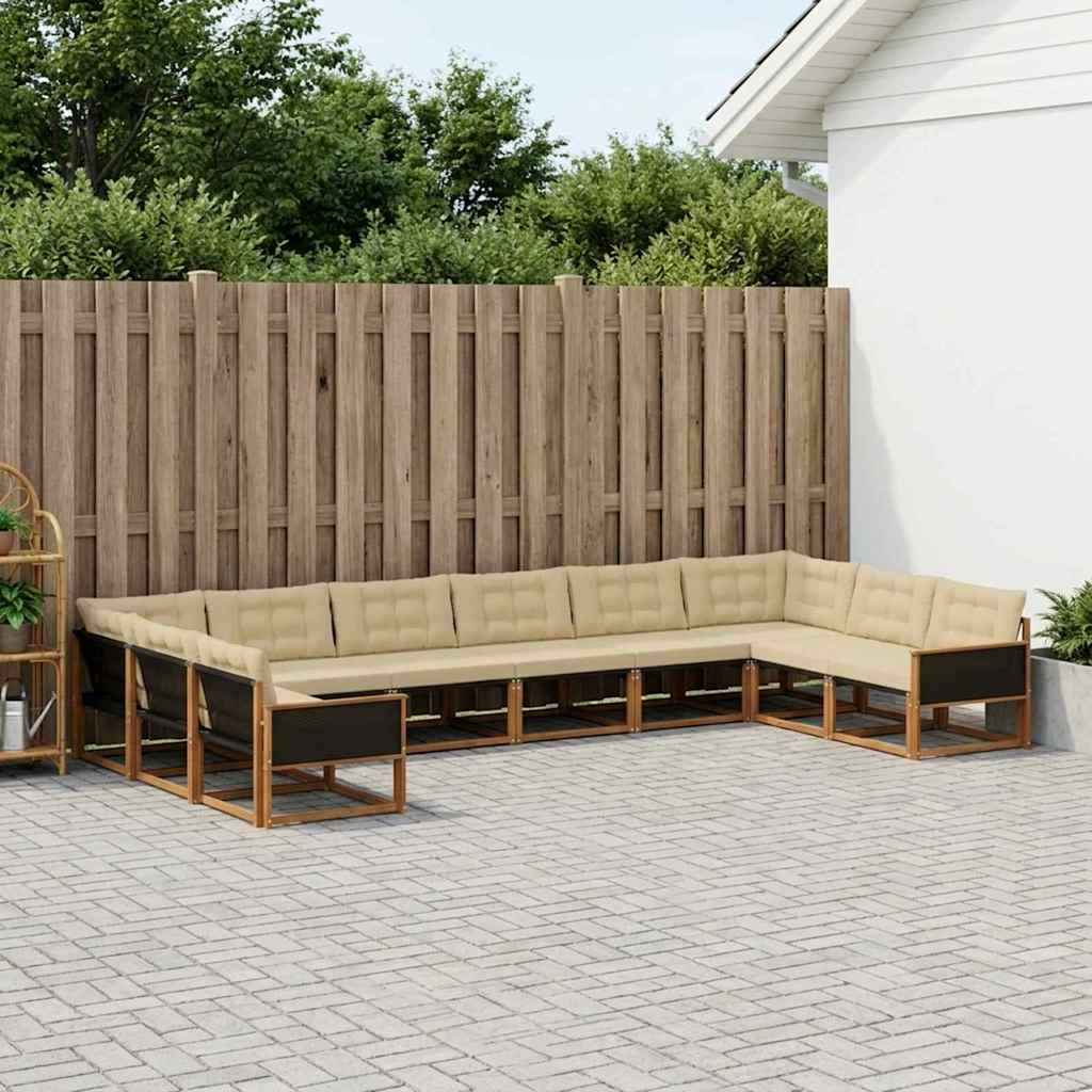 Set di divani da esterno con cuscino 10 pcs Naturale e Beige