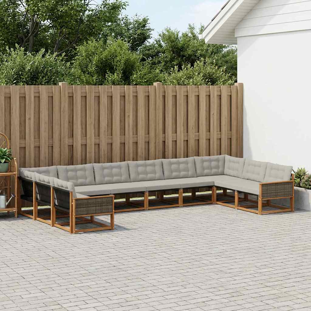 Set di divani da esterno 10 pcs Naturale e Grigio Chiaro | homemem39