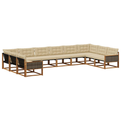 Set di divani da esterno con cuscino 10 pcs Naturale e Beige | homemem39