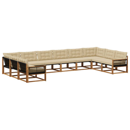 Set di divani da esterno con cuscino 10 pcs Naturale e Beige | homemem39