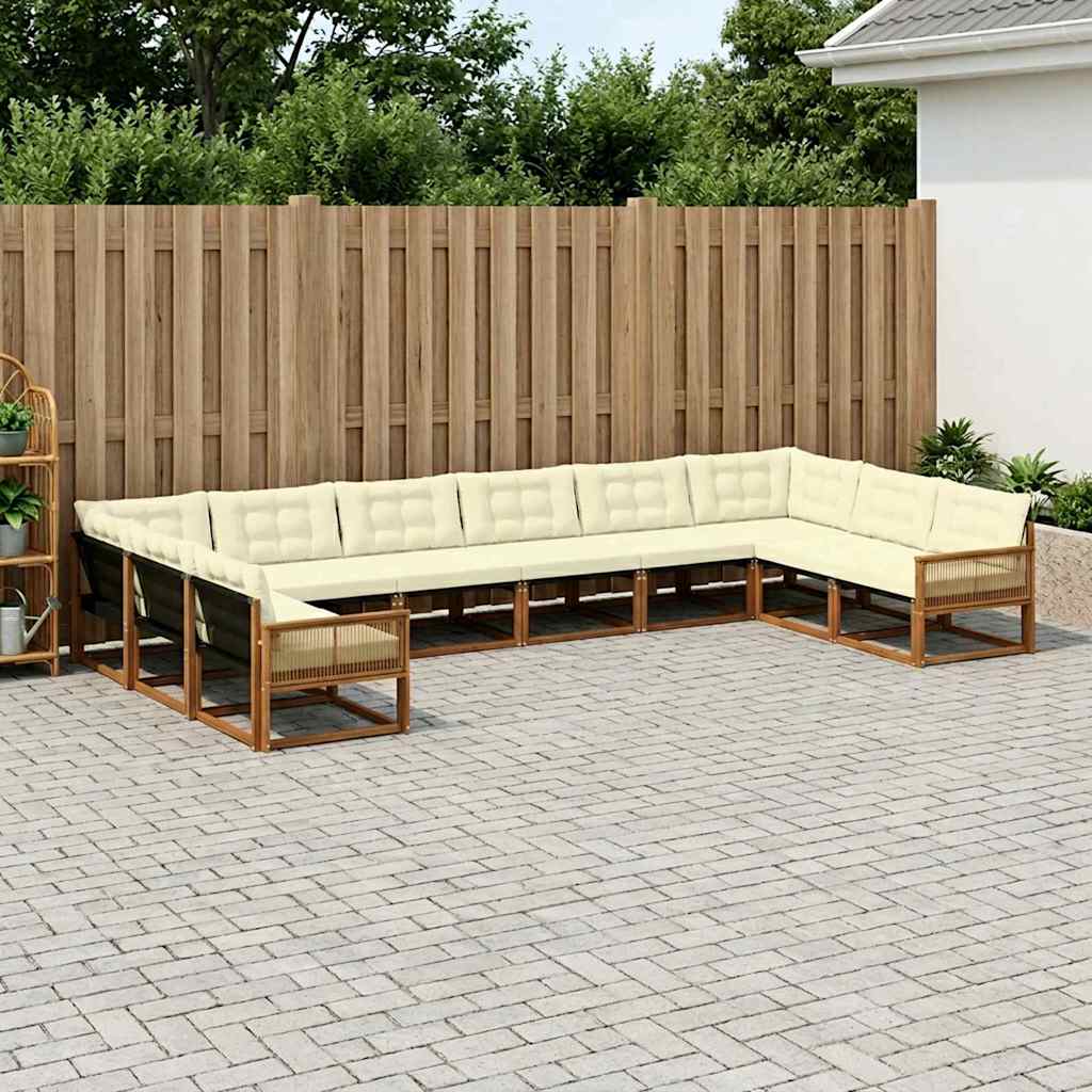 Set di divani da esterno con cuscino 10 pcs Naturale e Crema | homemem39