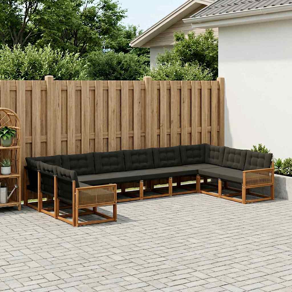 Set di divani da esterno con cuscino 10 pcs Naturale e Nero | homemem39