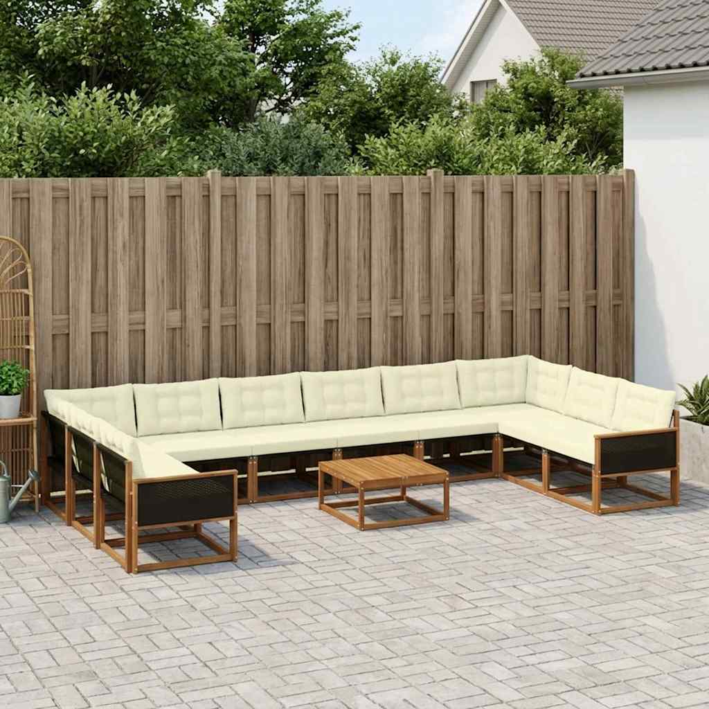 Set di divani da esterno con cuscino 11 pcs Naturale e Crema