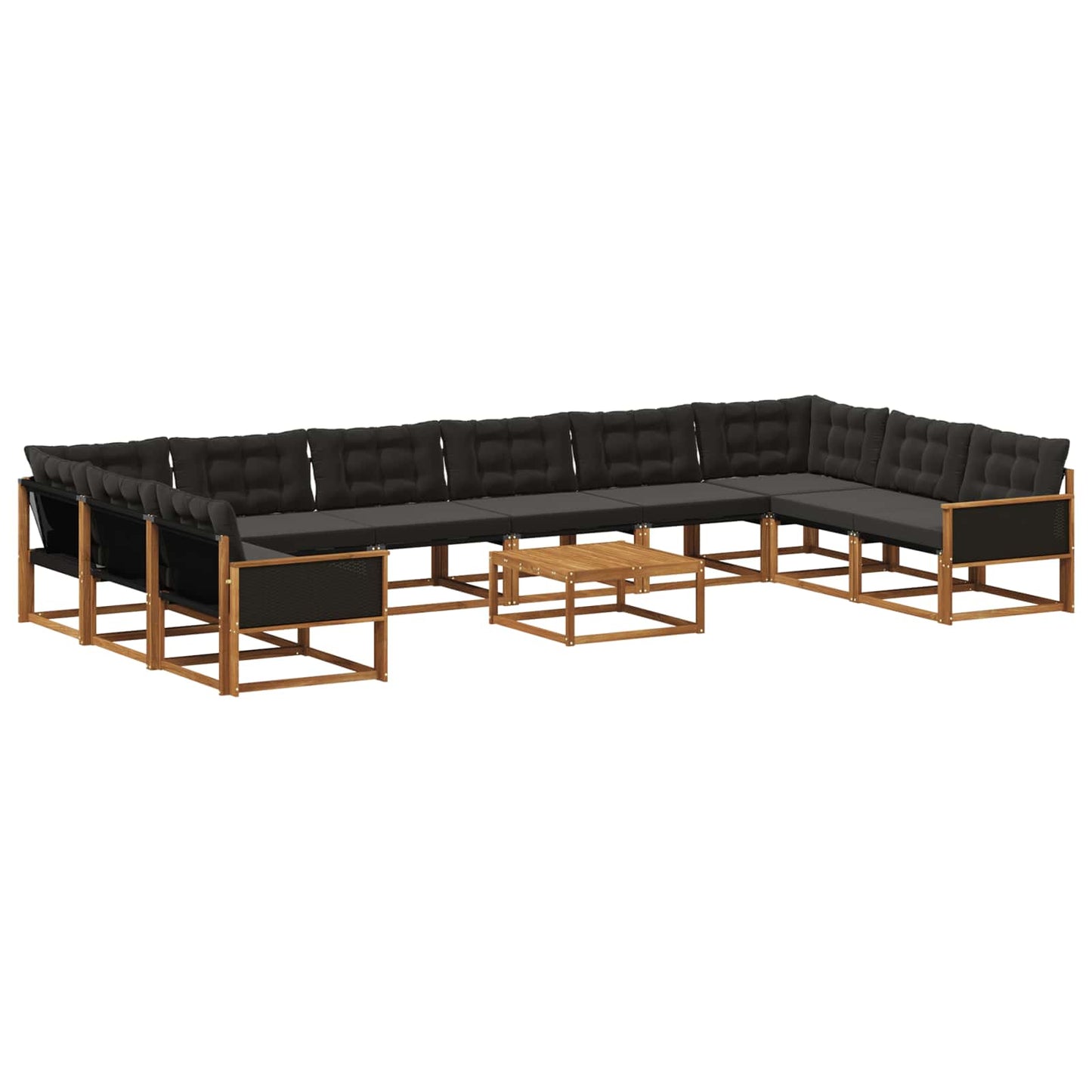 Set di divani da esterno con cuscino 11 pcs Naturale e Nero