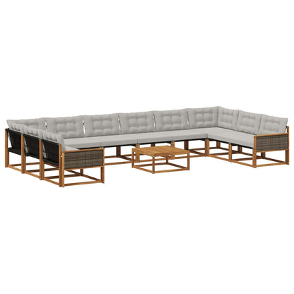 Set di divani da esterno 11 pz Naturale e Grigio Chiaro