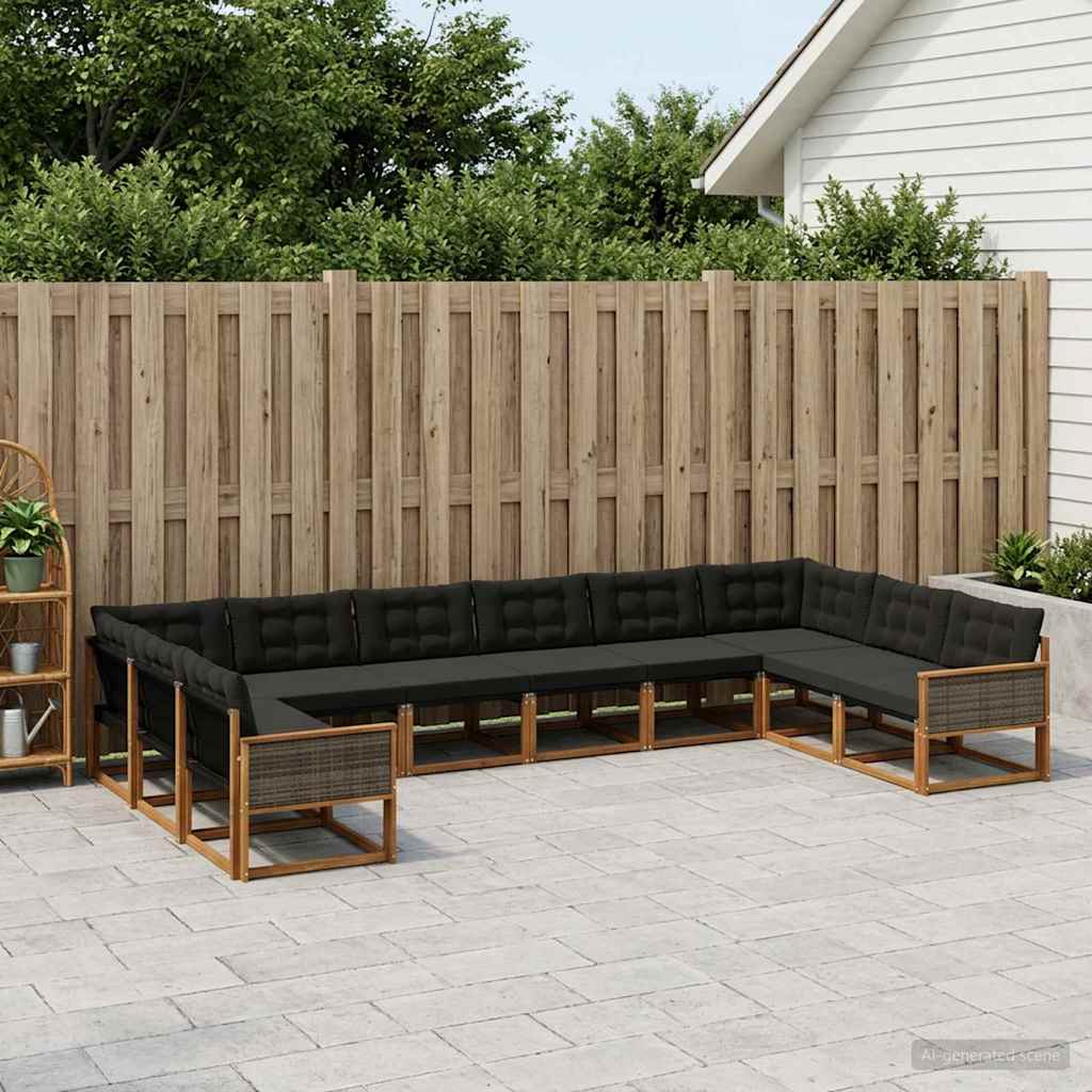 Set di divani da esterno con cuscino 11 pcs Naturale e Nero
