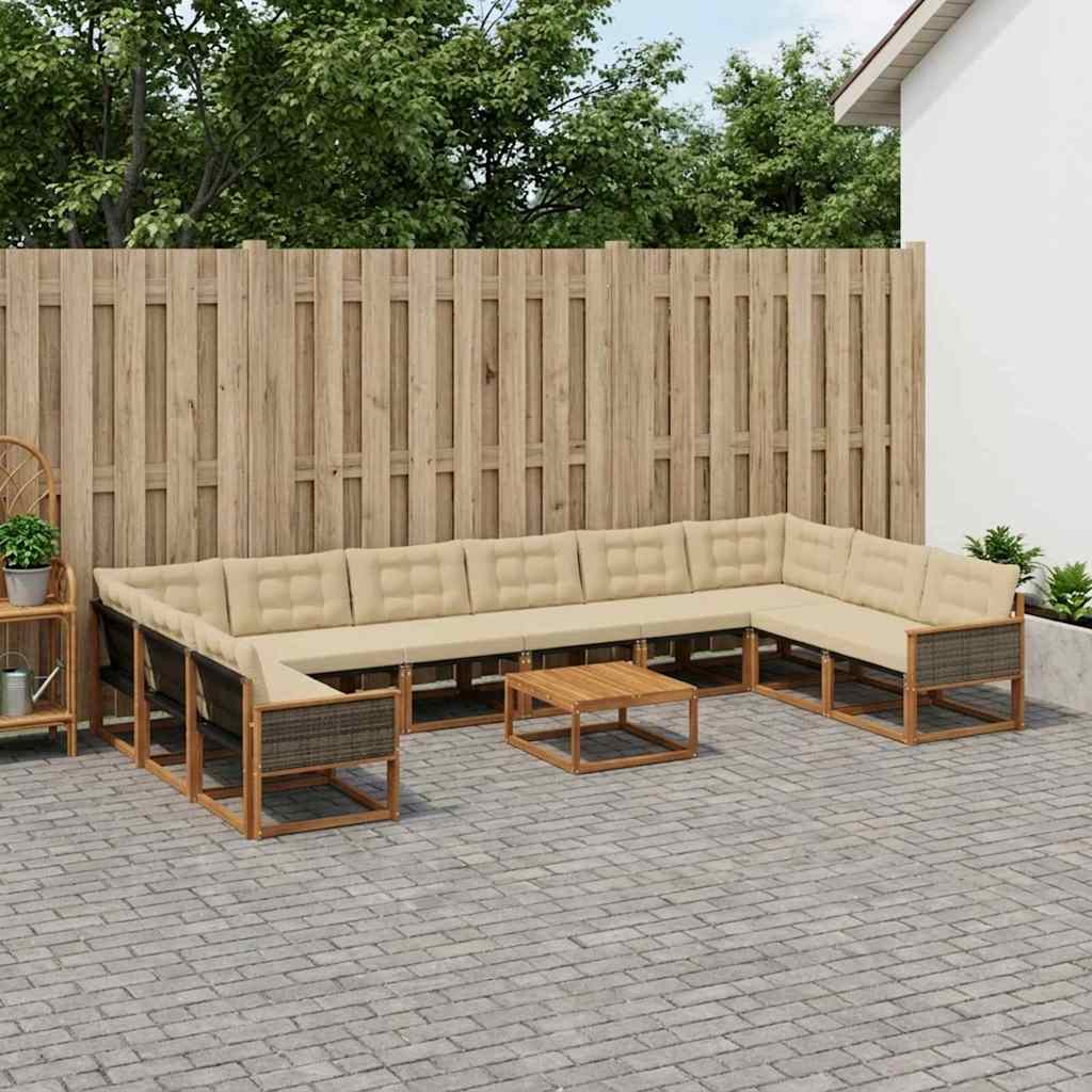 Set di divani da esterno con cuscino 11 pcs Naturale e Beige
