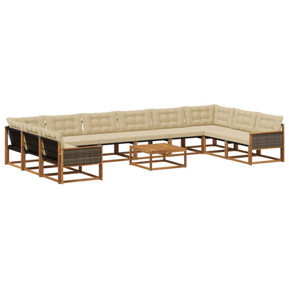 Set di divani da esterno con cuscino 11 pcs Naturale e Beige