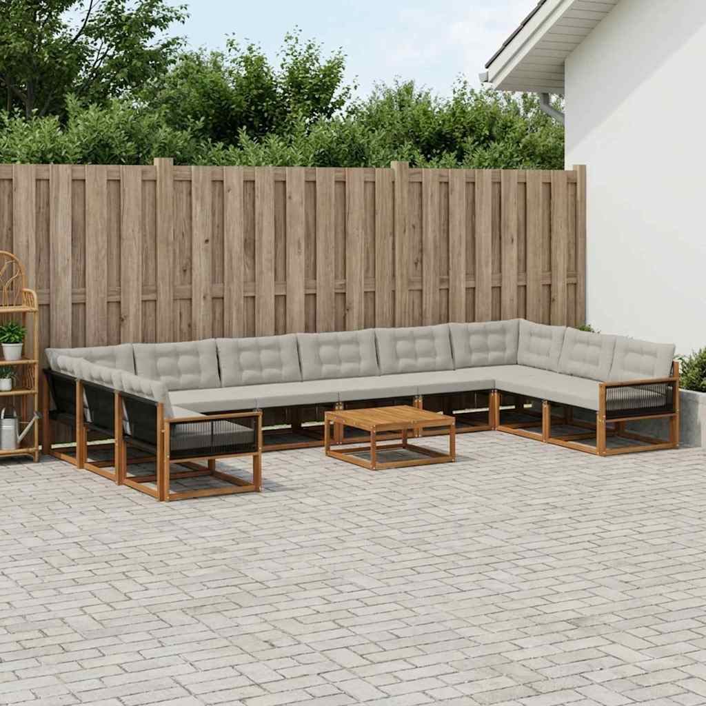 Set di divani da esterno 11 pcs Naturale e Grigio Chiaro