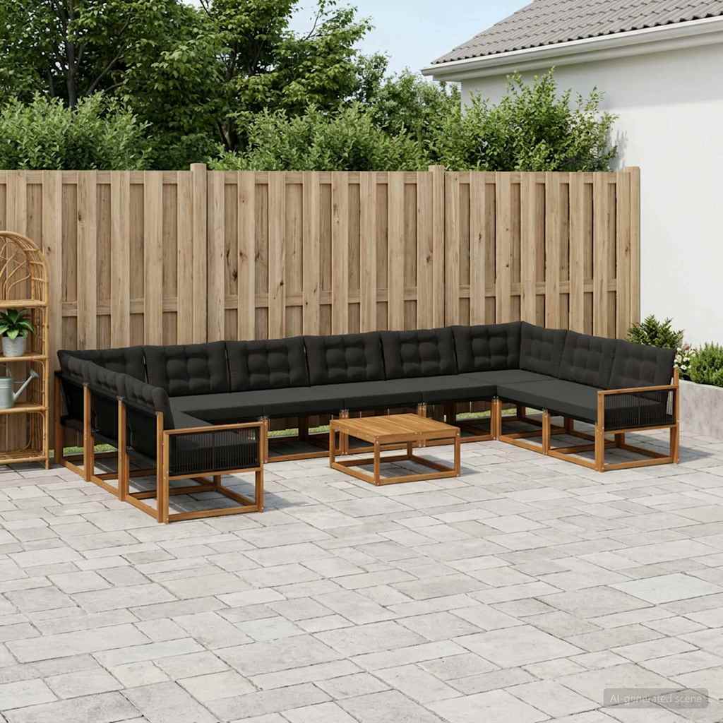Set di divani da esterno con cuscino 11 pcs Naturale e Nero | homemem39