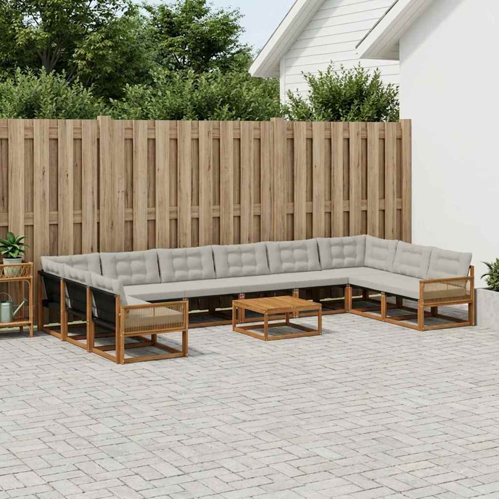 Set di divani da esterno 11 pcs Naturale e Grigio Chiaro