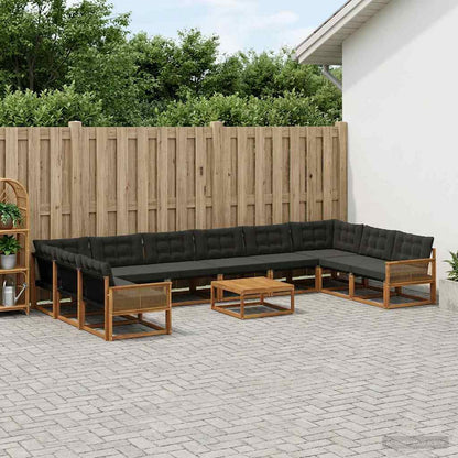 Set di divani da esterno con cuscino 11 pcs Naturale e Nero