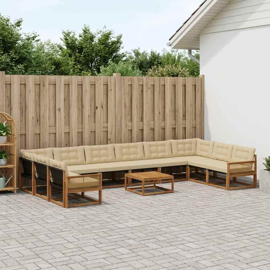 Set di divani da esterno con cuscino 11 pcs Naturale e Beige