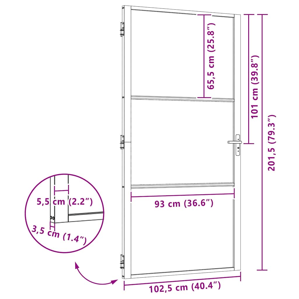 Porta in vetro Traforo Nero 102,5 x 3,5 x 201,5 cm Alluminio | homemem39