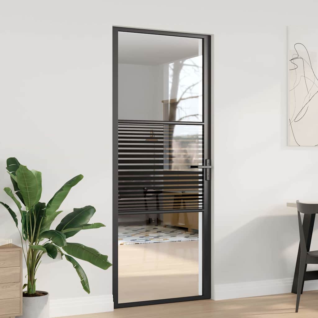 Porta in vetro Rigato Nero 83 x 3,5 x 201,5 cm Alluminio | homemem39