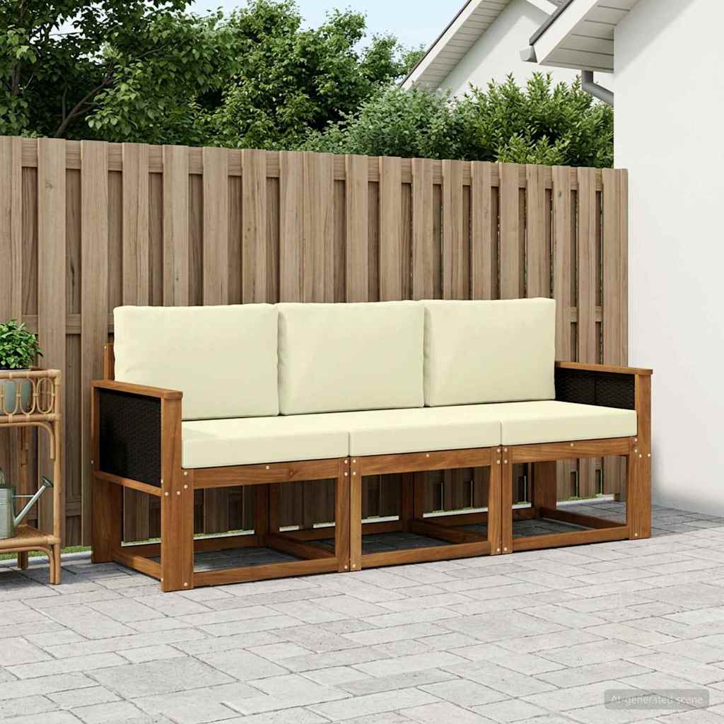 Set di divani da esterno con cuscino 3 pcs Naturale e Crema