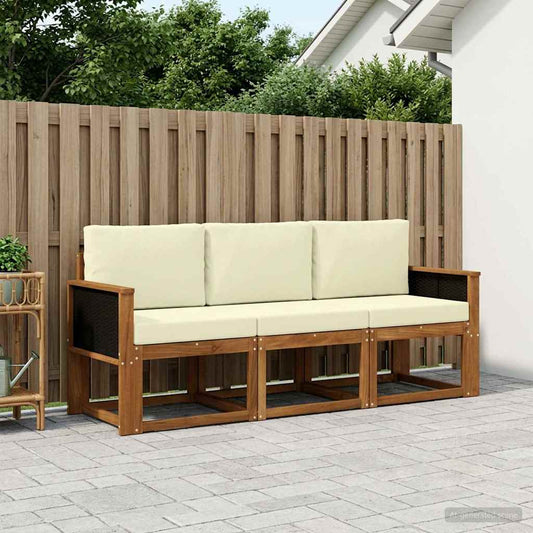 Set di divani da esterno con cuscino 3 pcs Naturale e Crema