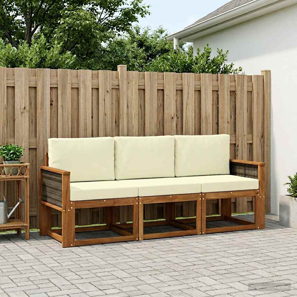 Set di divani da esterno 3 pz Naturale e Crema