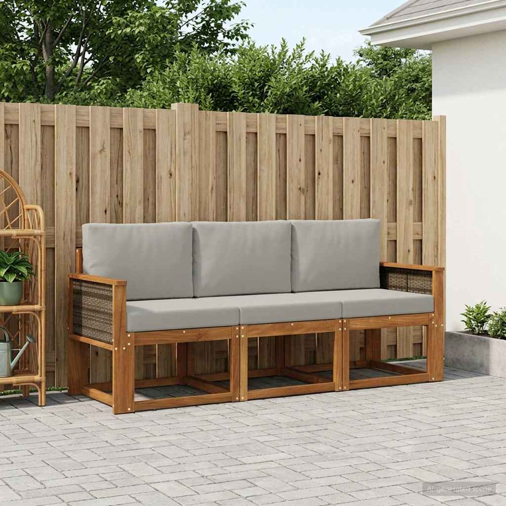 Set di divani da esterno 3 pcs Naturale e Grigio Chiaro