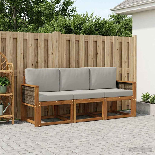 Set di divani da esterno 3 pcs Naturale e Grigio Chiaro