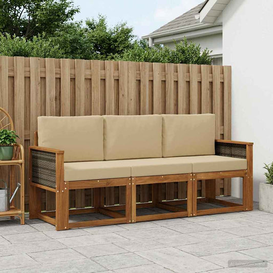 Set di divani da esterno con cuscino 3 pcs Naturale