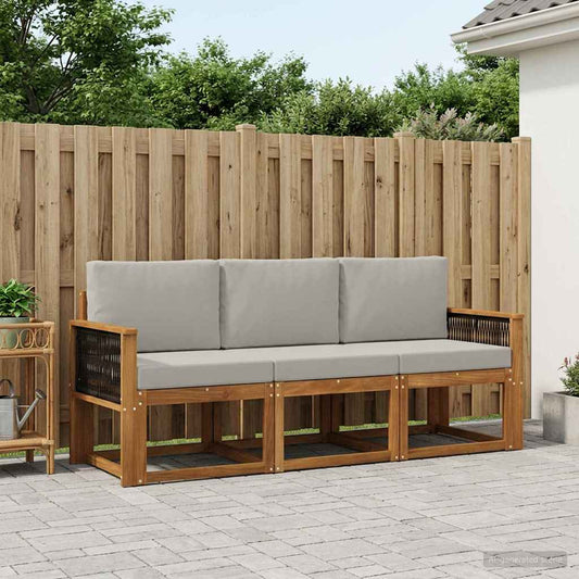 Set di divani da esterno 3 pcs Naturale e Grigio Chiaro