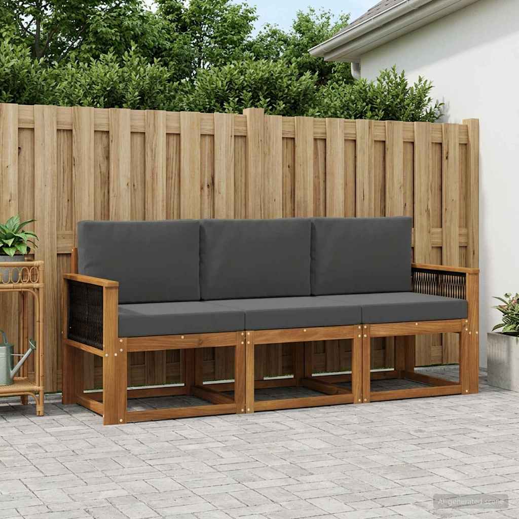 Set di divani da esterno con cuscino 3 pcs Naturale e Antracite