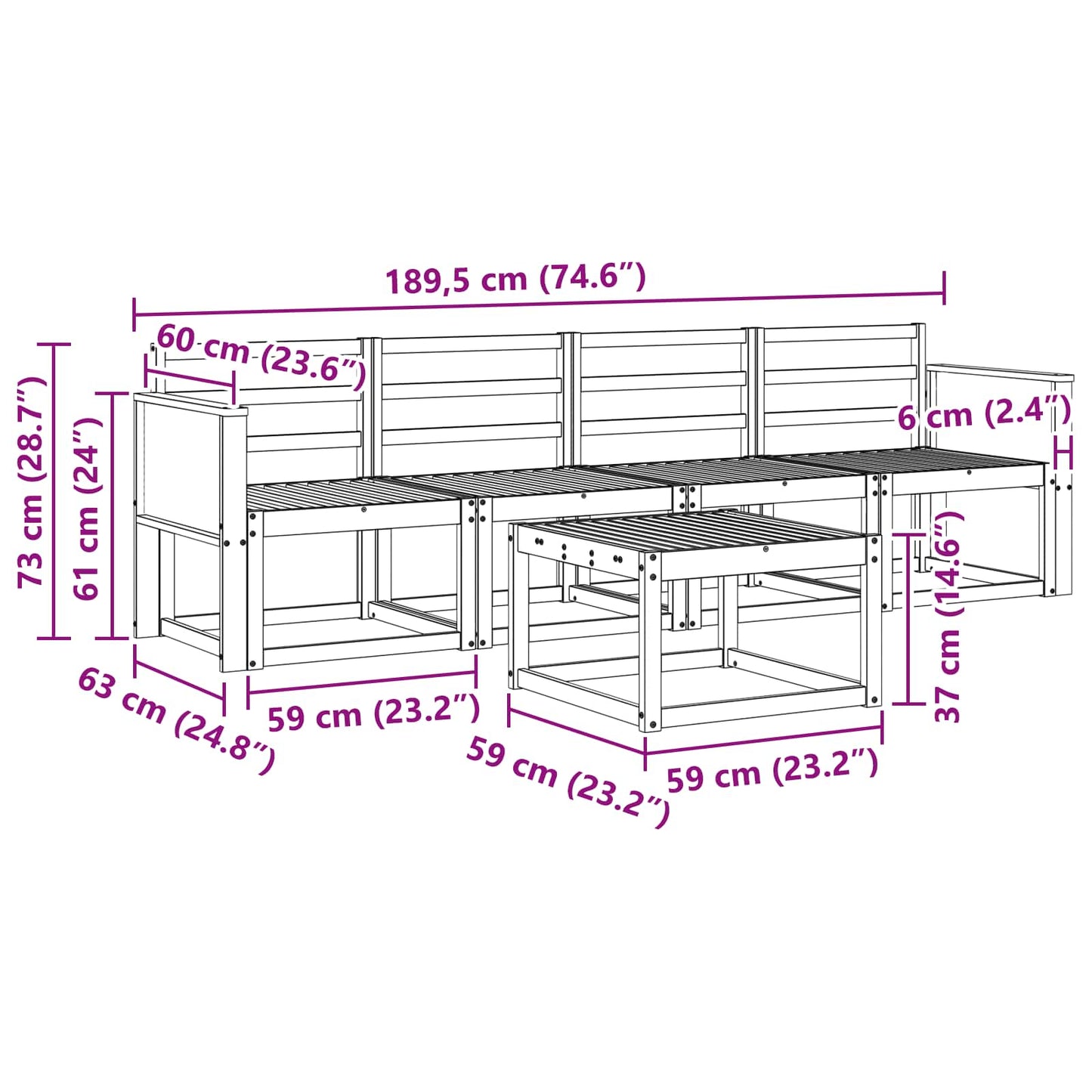 Set di divani da esterno 4 pz Naturale Legno di Acacia Massello | homemem39
