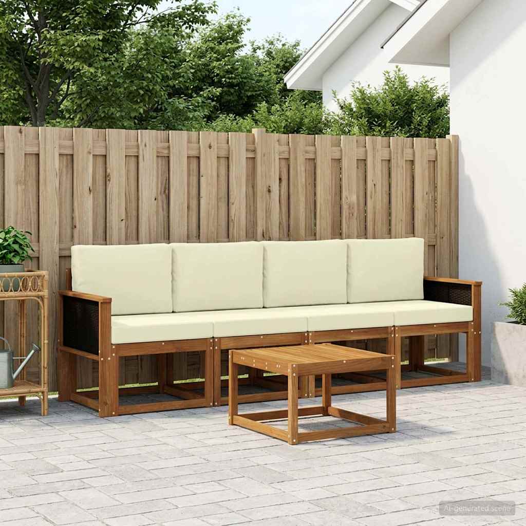 Set di divani da esterno con cuscino 4 pcs Naturale e Crema