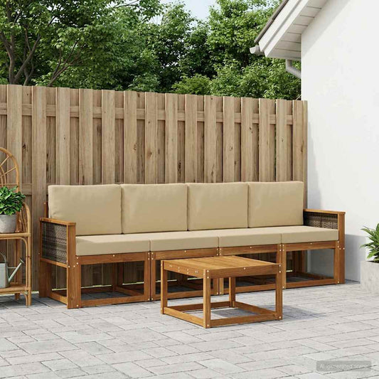 Set di divani da esterno con cuscino 4 pcs Naturale