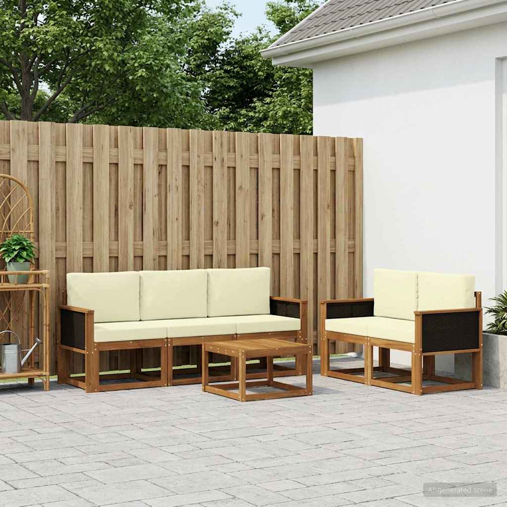 Set di divani da esterno con cuscino 6 pcs Naturale e Crema