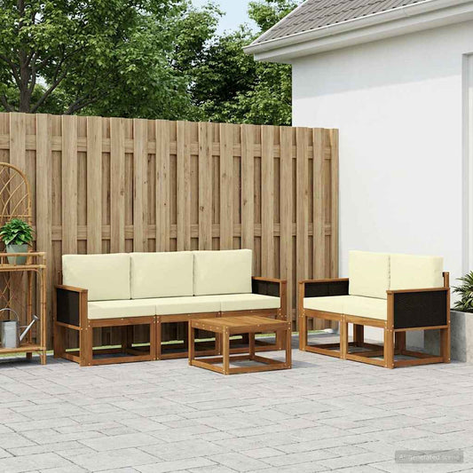 Set di divani da esterno con cuscino 6 pcs Naturale e Crema