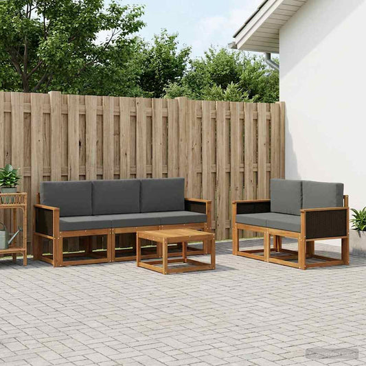 Set di divani da esterno con cuscino 6 pcs Naturale e Antracite