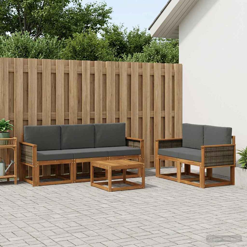 Set di divani da esterno con cuscino 6 pcs Naturale e Antracite