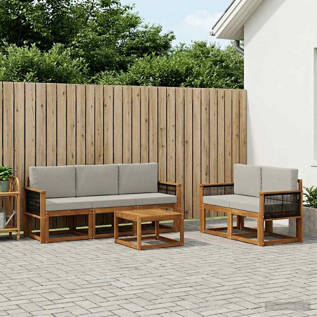 Set di divani da esterno 6 pcs Naturale e Grigio Chiaro
