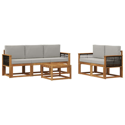 Set di divani da esterno 6 pcs Naturale e Grigio Chiaro