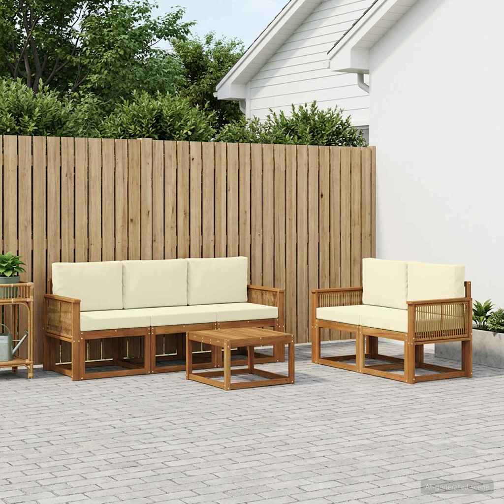 Set di divani da esterno 6 pz 5-Posti Naturale e Crema | homemem39
