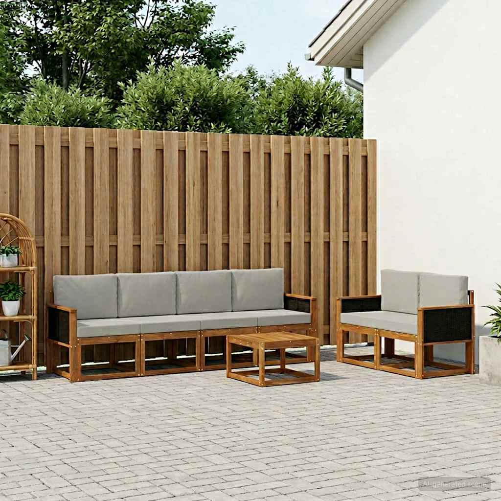 Set di divani da esterno 6 pcs Naturale e Grigio Chiaro