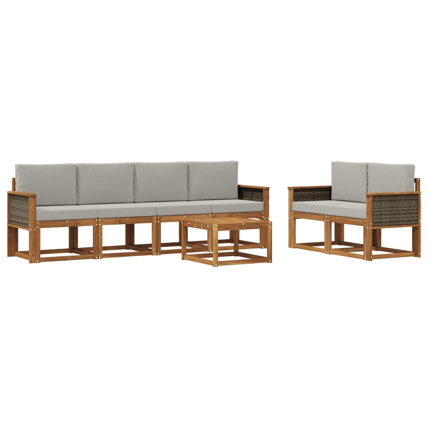 Set di divani da esterno 6 pcs Naturale e Grigio Chiaro
