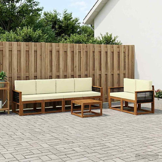 Set di divani da esterno con cuscino 6 pcs Naturale e Crema