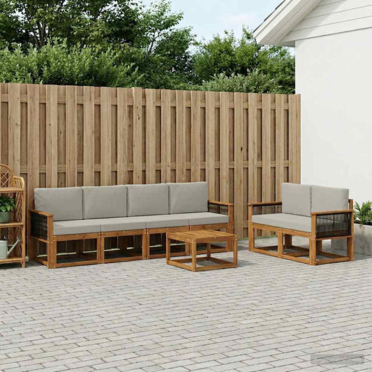 Set di divani da esterno 6 pcs Naturale e Grigio Chiaro