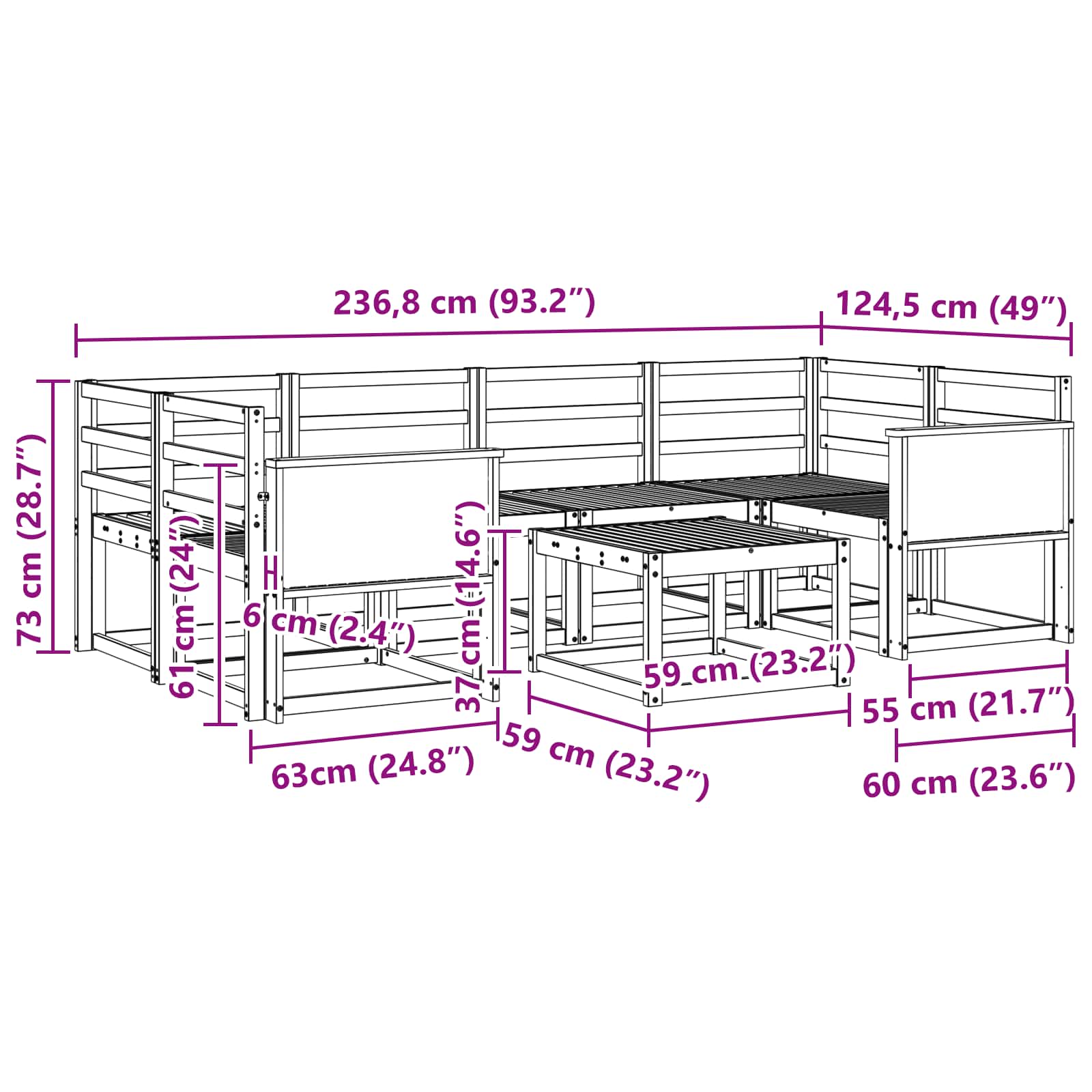Set di divani da esterno 5 pz Naturale Legno di Acacia Massello | homemem39