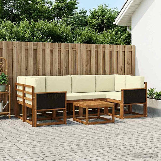 Set di divani da esterno con cuscino 5 pcs Naturale e Crema