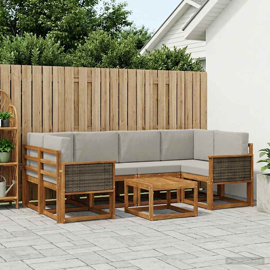 Set di divani da esterno 5 pcs Naturale e Grigio Chiaro
