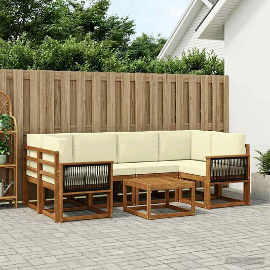 Set di divani da esterno con cuscino 5 pcs Naturale e Crema
