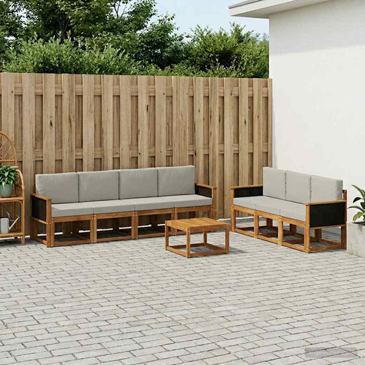 Set di divani da esterno 7 pcs Naturale e Grigio Chiaro