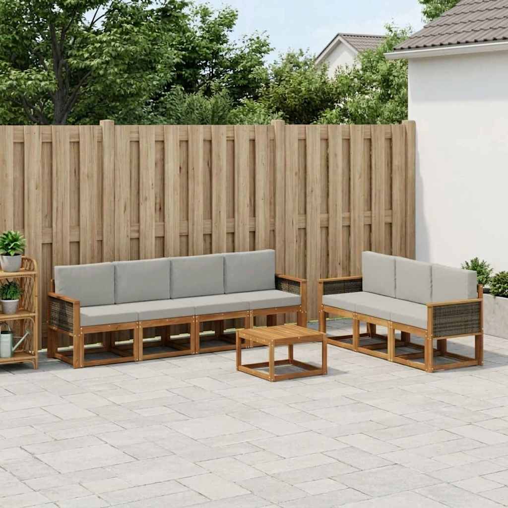 Set di divani da esterno 7 pcs Naturale e Grigio Chiaro