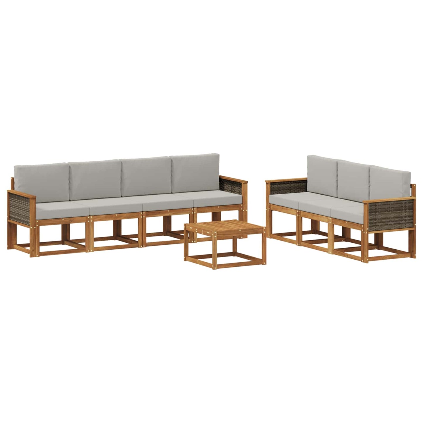 Set di divani da esterno 7 pcs Naturale e Grigio Chiaro